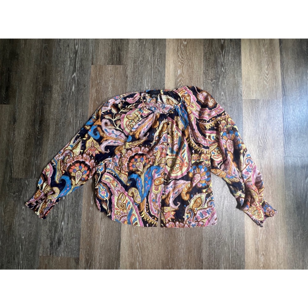 Sanctuary‎ Blouse Womens Medium Multi Color Paisley Metallic Button Front Boho